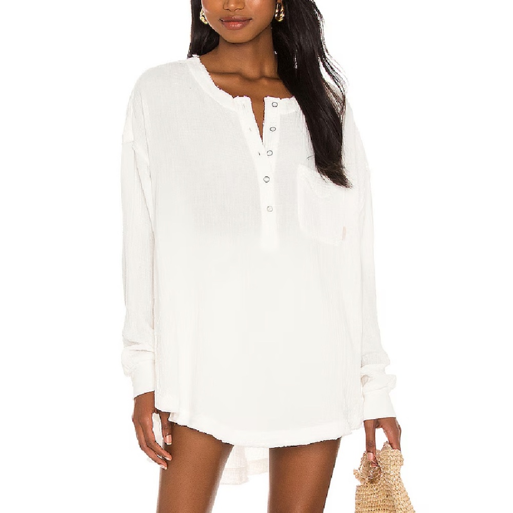 WE THE FREE - Palo Santo Oversized White Gauze Pullover Tunic Top - Large